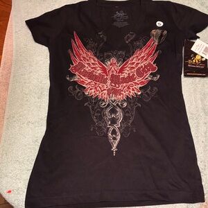 Ed Hardy Black and Red Graphic Women's Tee